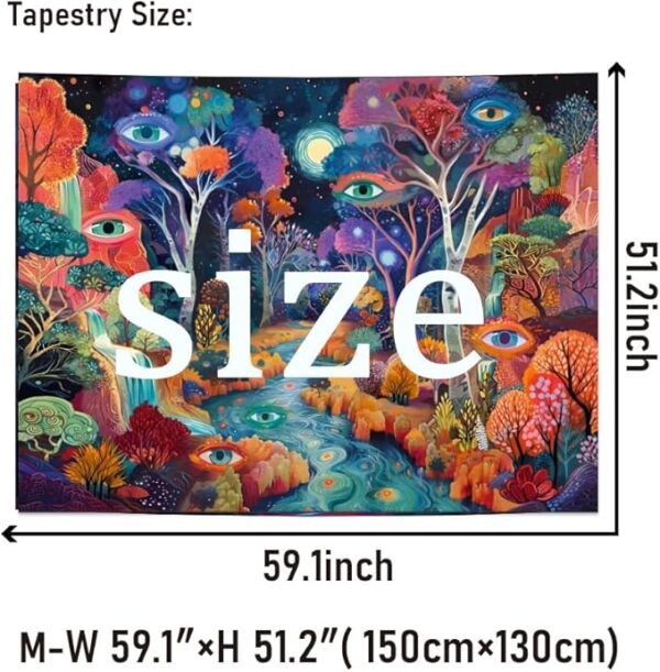 Fantasy nature landscape tapestry with vibrant colors and trippy art style