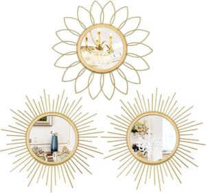 gold sunburst wall mirror set of 3 decor