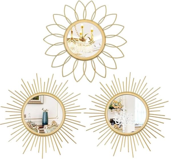 gold sunburst wall mirror set of 3 decor
