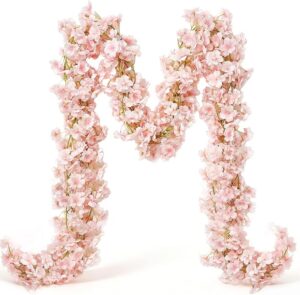light pink cherry blossom garland for soft aesthetic wall decor