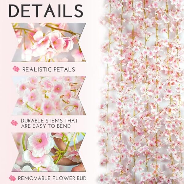 light pink artificial sakura vines decorating bedroom wall