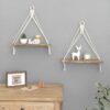 boho white hanging wooden shelf with rope