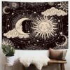 Mystic celestial sun moon tapestry with stars and clouds for spiritual room decor