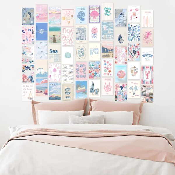 pink blue beachy aesthetic wall art prints bedroom decor