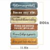 Room Flowy distressed wood motivational wall art above home office desk in reddish-brown and beige