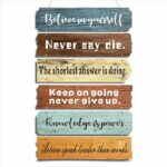 Room Flowy multi-color distressed wood inspirational wall art with teal brown and mint green farmhouse finish