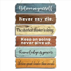 Room Flowy multi-color distressed wood inspirational wall art with teal brown and mint green farmhouse finish