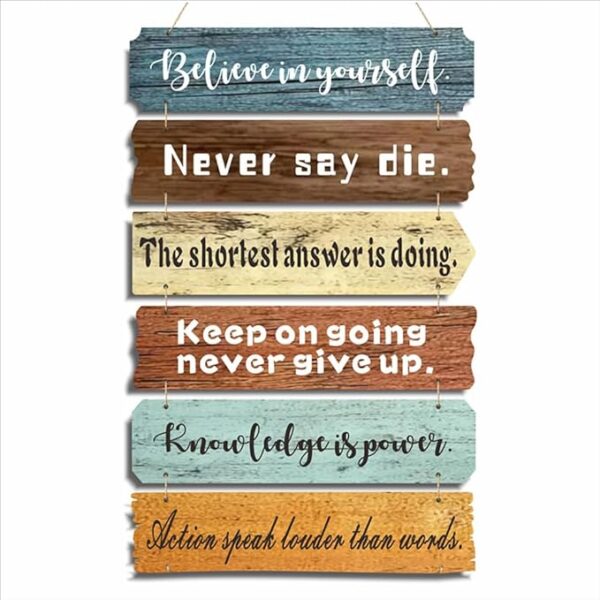 Room Flowy multi-color distressed wood inspirational wall art with teal brown and mint green farmhouse finish