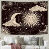 Dark boho sun and moon wall tapestry for meditation and aesthetic room setup