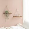 white macrame floating shelves for bedroom decor