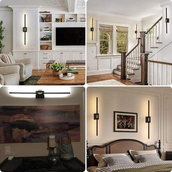 black cordless wall lights with 360 rotation for TV and mirror decor