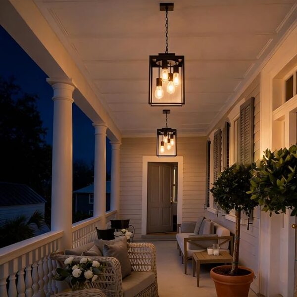 black outdoor chandelier hanging light for balcony and patio decor