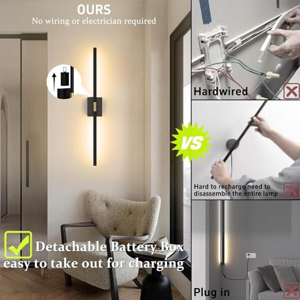 black LED wall sconce wireless lighting for bedroom aesthetic setup
