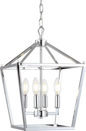 chrome lantern pendant light farmhouse metal cage ceiling fixture