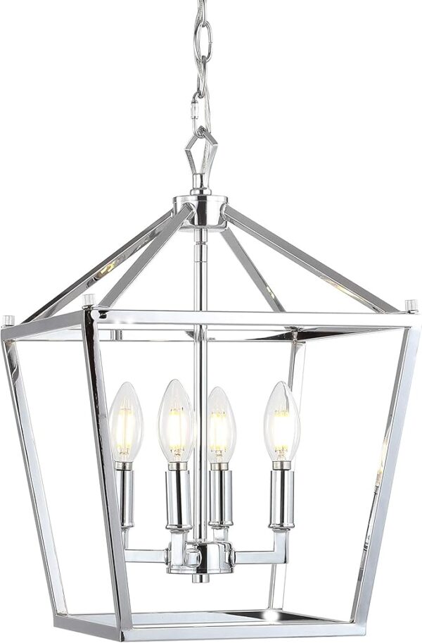 chrome lantern pendant light farmhouse metal cage ceiling fixture