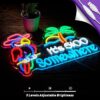 Colorful parrot bar neon sign hanging on entertainment room wall
