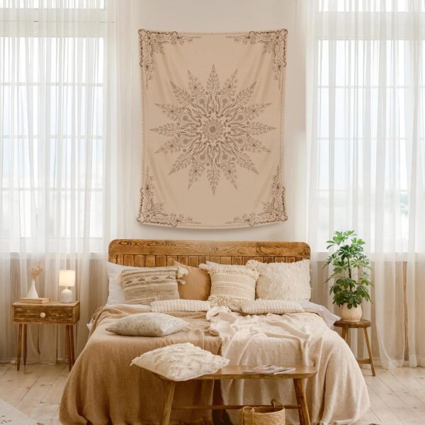 Flaxen floral tapestry with bohemian bedroom styling