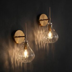 gold wall sconce set of 2 with glass shade for bathroom vanity lighting