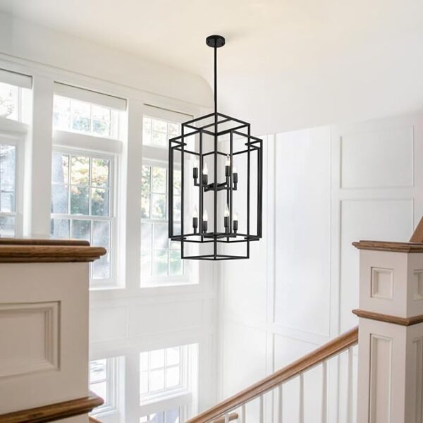large black farmhouse chandelier for entryway and staircase lighting
