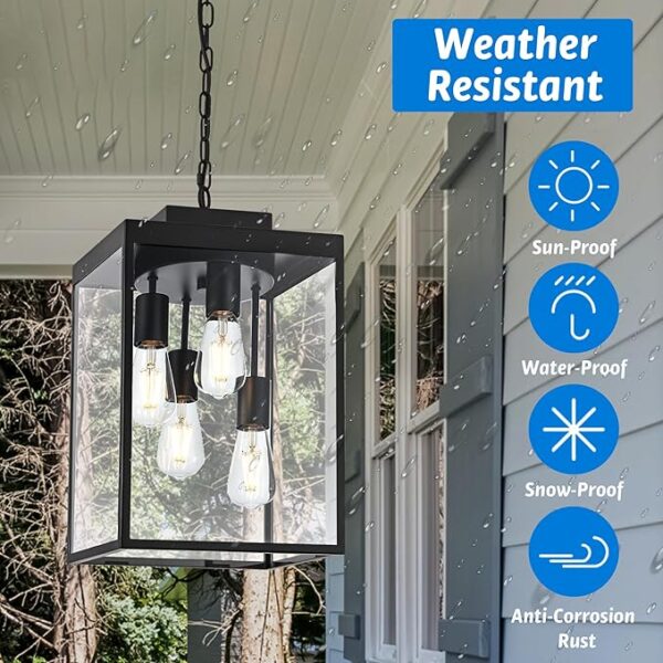 modern black porch pendant light with glass panels outdoor fixture