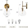 modern gold wall lamp with clear glass shade for bedroom decor