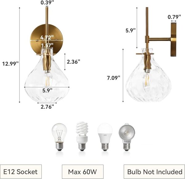 modern gold wall lamp with clear glass shade for bedroom decor