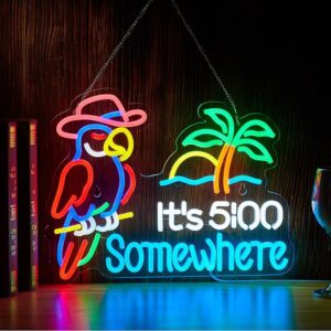 Parrot 5 o’clock somewhere neon sign for home bar wall decor